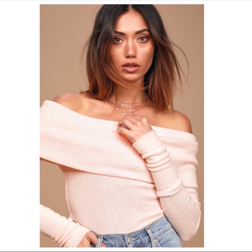 FREE PEOPLE SWEATER BOHO PULLOVER COZY OFF THE SHOULDERS BLUSH PINK TOP A3C - Picture 14 of 16